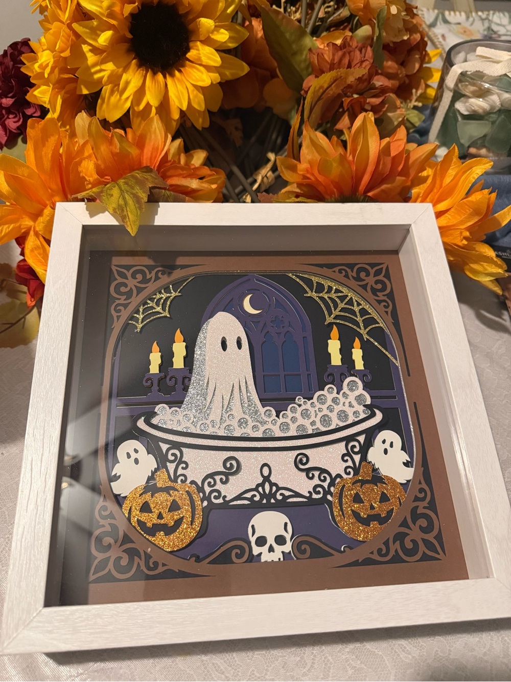 Halloween Shadowbox. Ghost in the bathtub. Made to order. 9x9